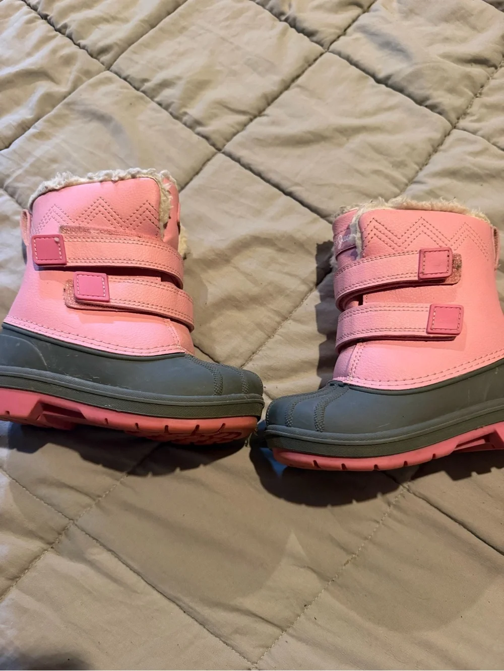 Cat & Jack Pink and Gray Kids Snow Boots with Faux-Fur Cuff